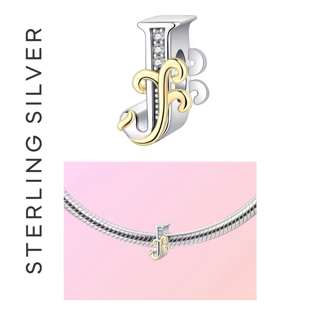 🐘🐘 Sterling Silver 14K Gold Plated Letter “J” Charm